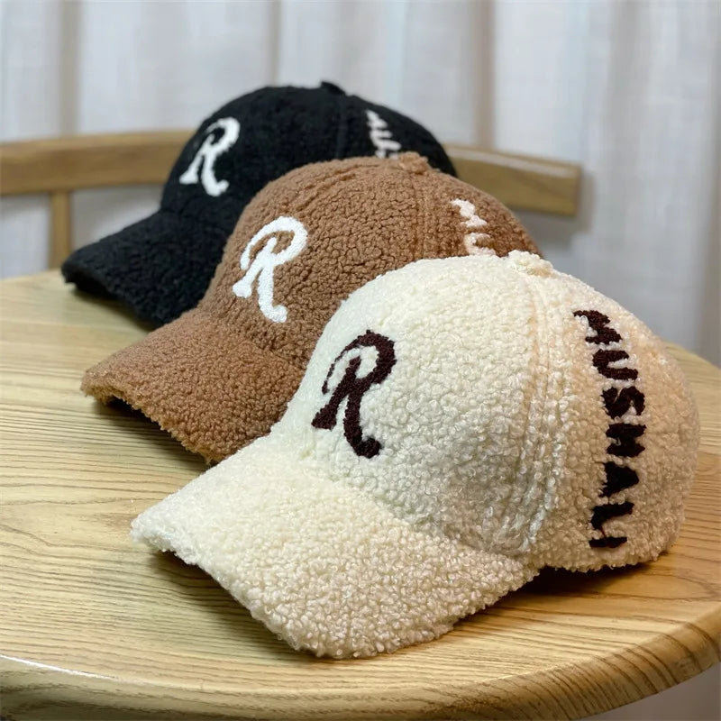 Fashion New Embroidered Letter Imitation Lamb Velvet Baseball Hat
