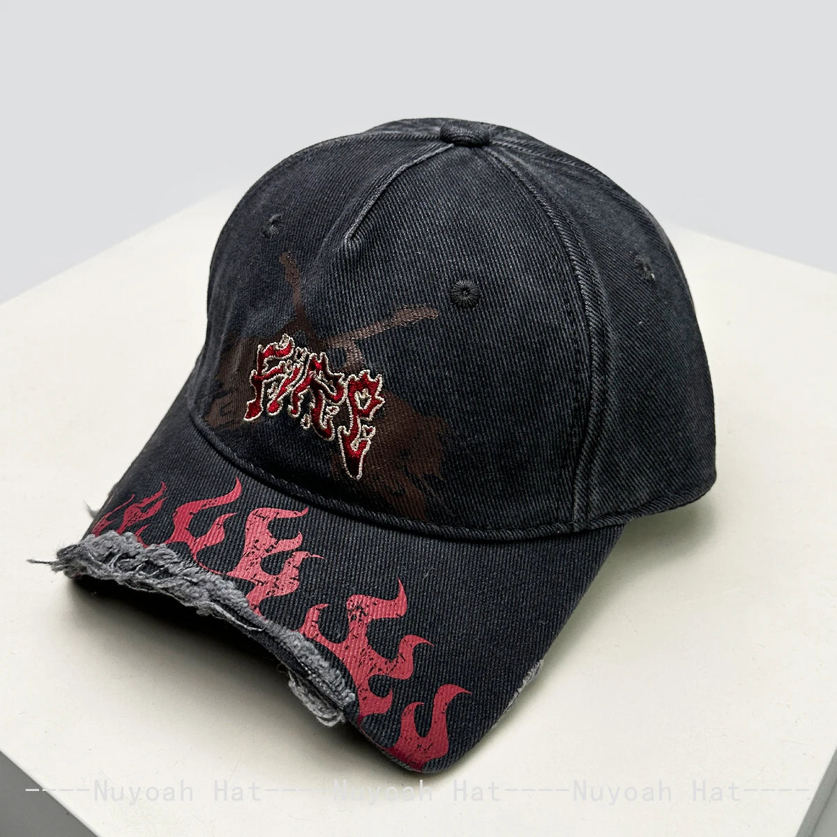 Niche Street Embroidered Letters Flame Flag Baseball Hats