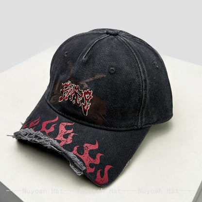 Niche Street Embroidered Letters Flame Flag Baseball Hats