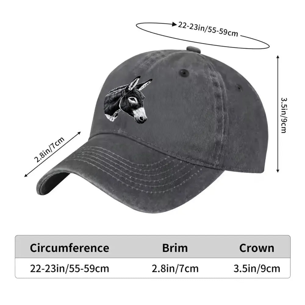 Donkey Head Pattern Vintage Washed Baseball Cap Unisex Adjustable All Season Casual Outdoor Hat
