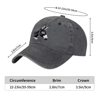 Donkey Head Pattern Vintage Washed Baseball Cap Unisex Adjustable All Season Casual Outdoor Hat