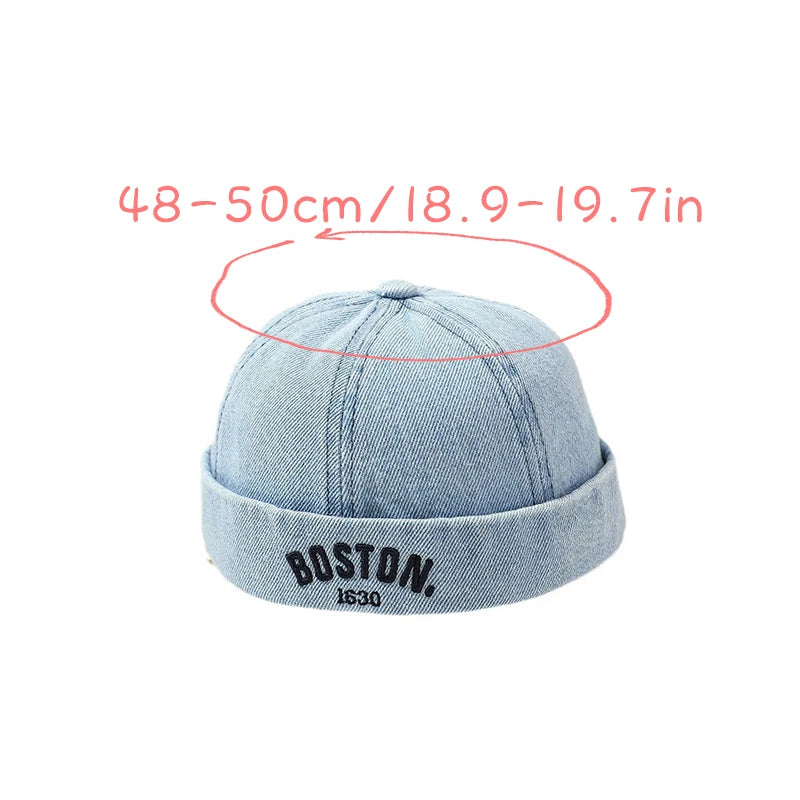 Washed Denim Baby Brimless Hat Retro Letter Embroidered Melon Cap For Kids