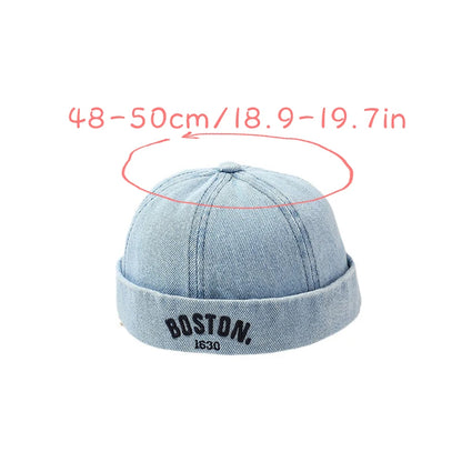 Washed Denim Baby Brimless Hat Retro Letter Embroidered Melon Cap For Kids