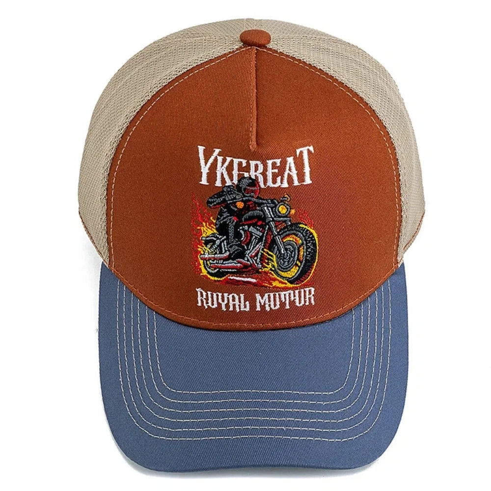 Motorcycle Embroidered Flame Biker Patch Baseball Cap For Man Woman