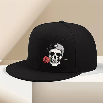 Unisex Skull And Rose Print Hip Hop Baseball Cap For Men And Women Adjustable