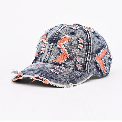 Unisex Retro Frayed Denim Cap Travel UV Protection Adjustable Distressed Colorful Baseball Cap