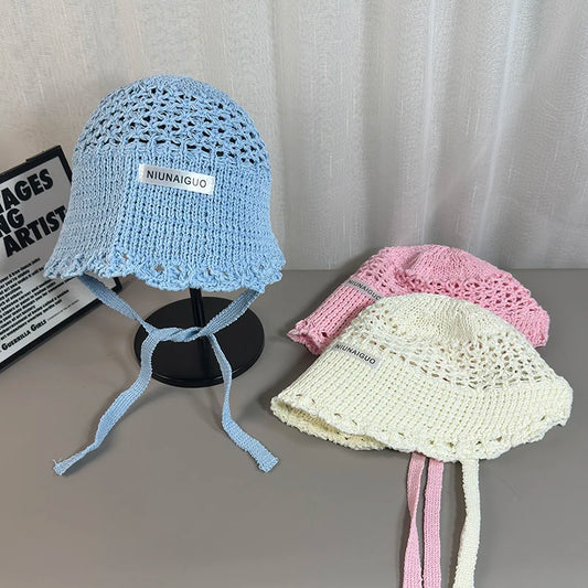 Korean Sle Summer Knitted Bucket Hat Women's
