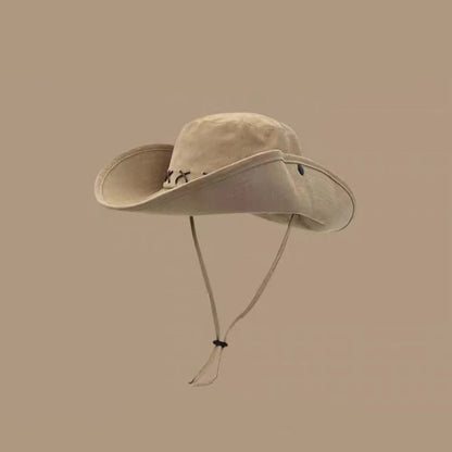 Breathable Western Cowboy Hat Solid Color Adjustable Wide Brim Sun Hat