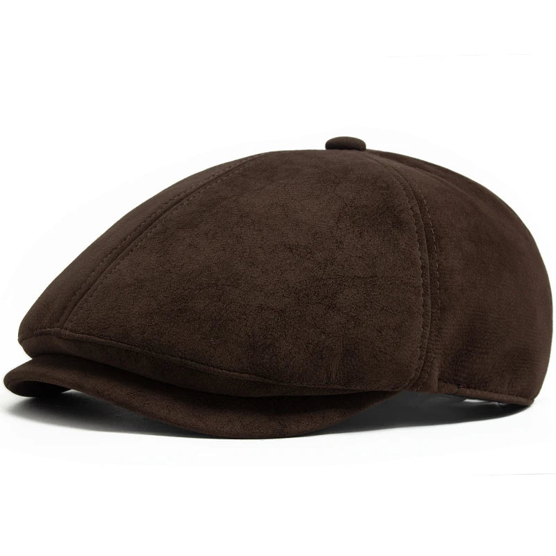 New PU Imitation Leather Newsboy Cap Fashion Vintage Men Women Berets
