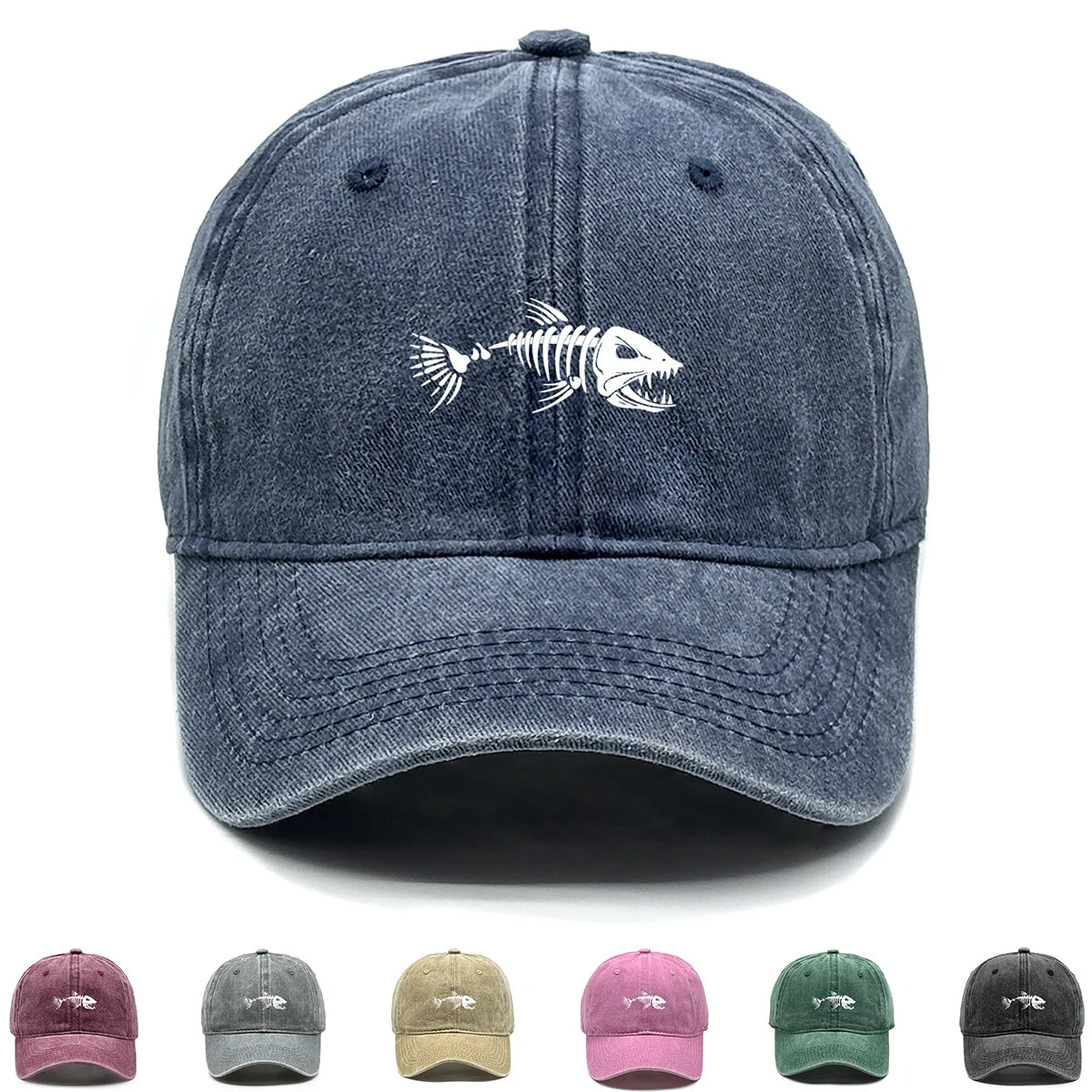 White Fish Bones Print Adjustable Retro Baseball Cap Woman's