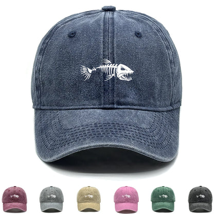 White Fish Bones Print Adjustable Retro Baseball Cap Woman's