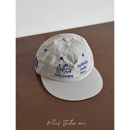 Korean Fashion Letter Embroidery Flat Brim Drying Hat for Men and Women Summer