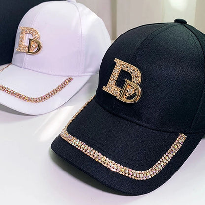 Women Baseball Caps Letter M&D Rhinestones Adjustable Casual Caps Outdoor Sports Style Sun Hat