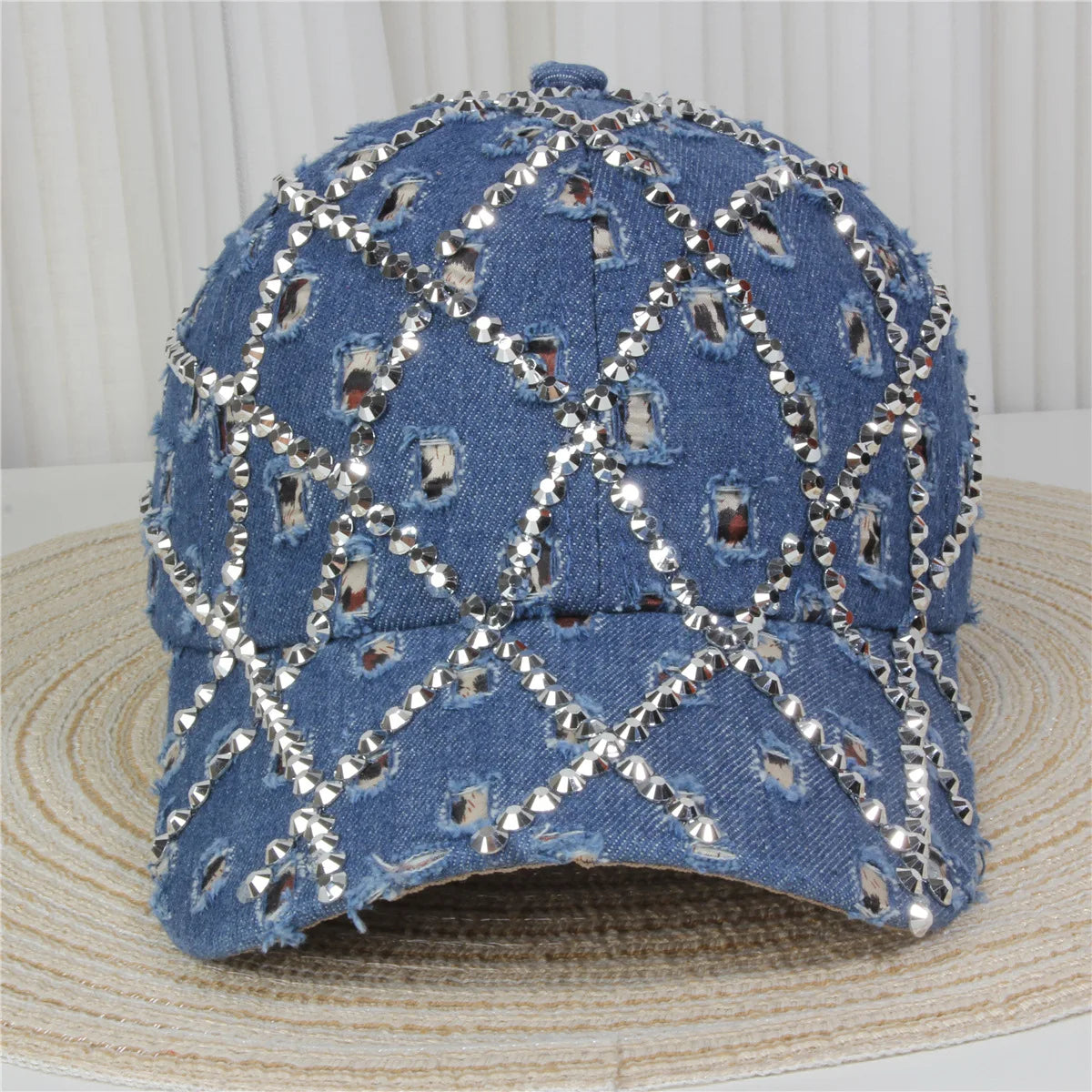Fashionable Multiple Styles Of Glittering Sequin Frayed Denim Baseball Caps