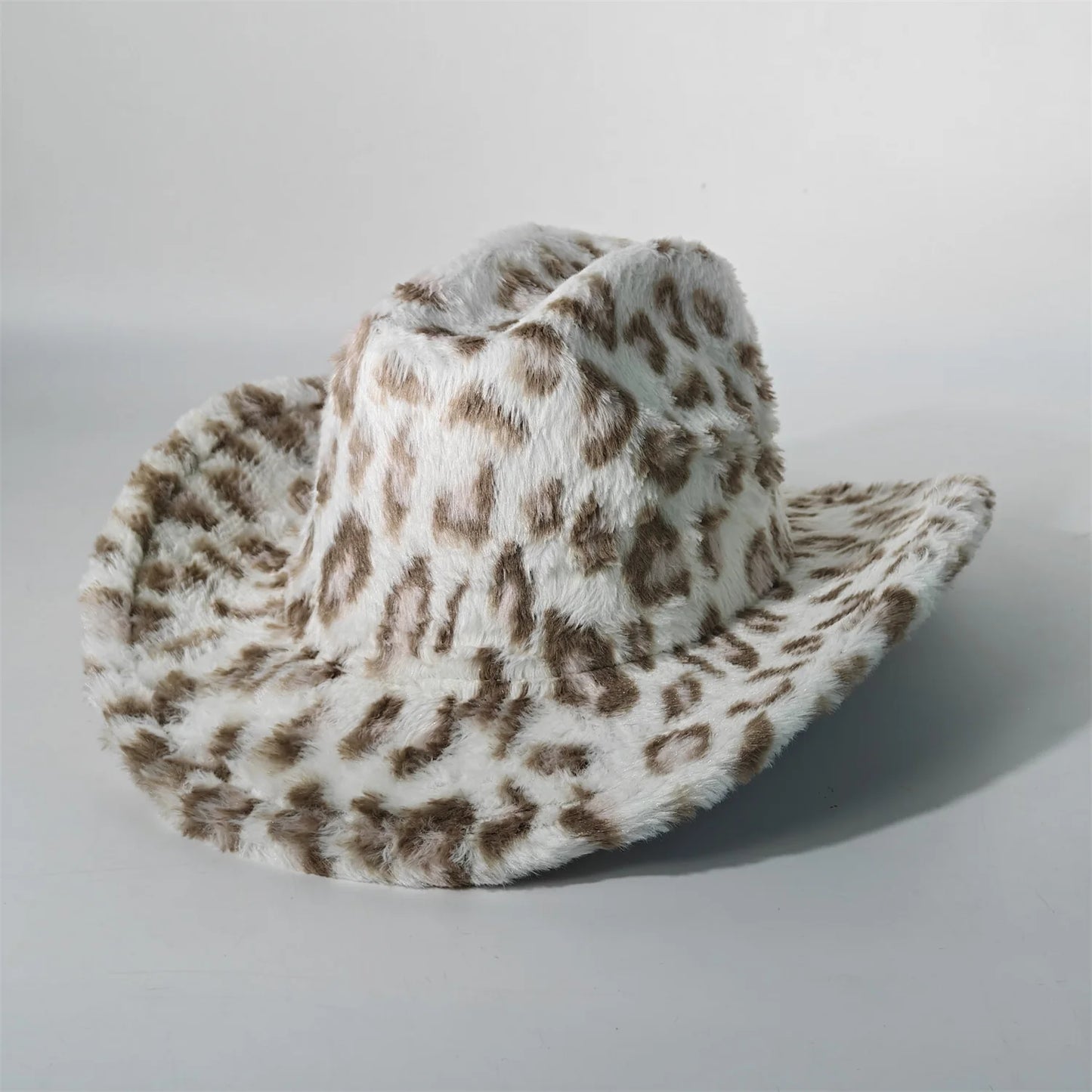 Leopard Print Rabbit Fur Cowboy Hat 7.5cm Western Cowboy Fedora