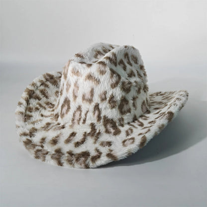 Leopard Print Rabbit Fur Cowboy Hat 7.5cm Western Cowboy Fedora