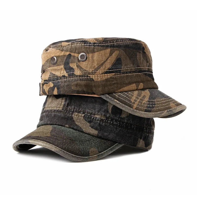 Vintage Camouflage Hats For Men Women Spring Summer Flat Top