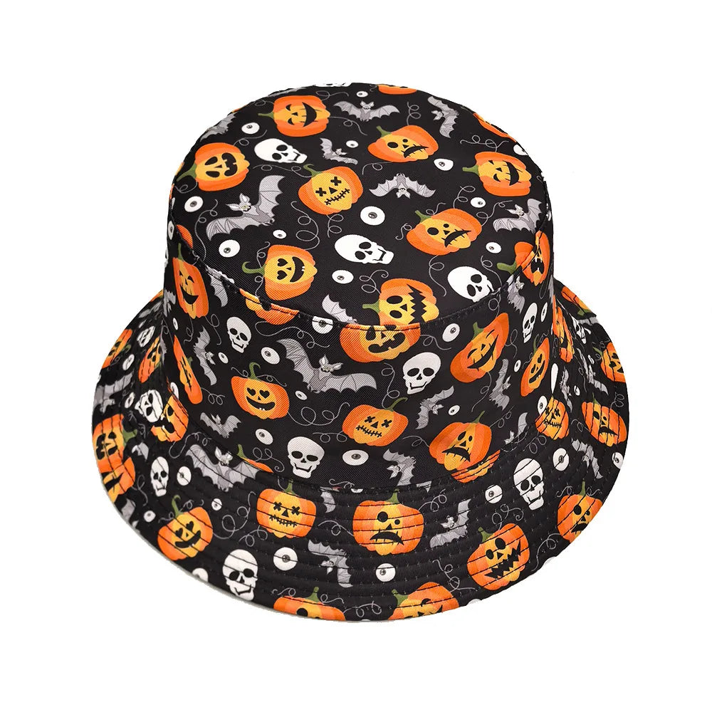 Halloween Bucket Hat Black Orange Pumpkin Jack O Lantern Spooky Party Cosplay Decoration Panama Hat