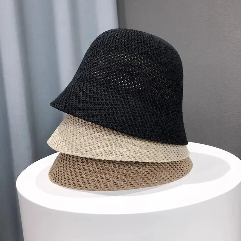 Women Bucket Hat Summer Hollow Out Thin Breathable Sun Hat Female