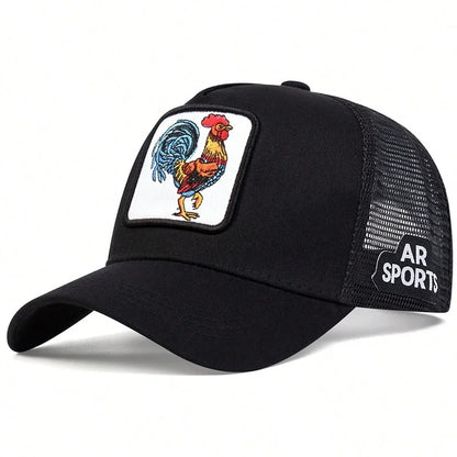 Spring New Animal Embroidery Net Rooster Hat Male and Female