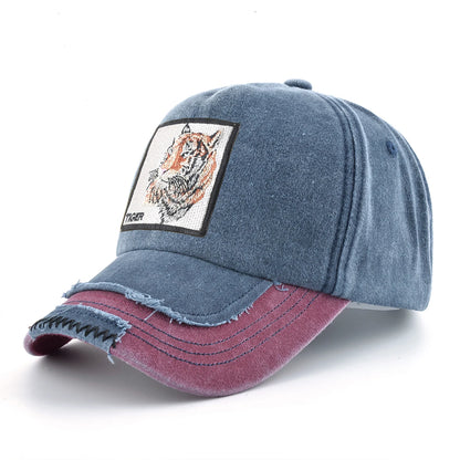 Vintage Denim Baseball Cap With Embroidery Animals