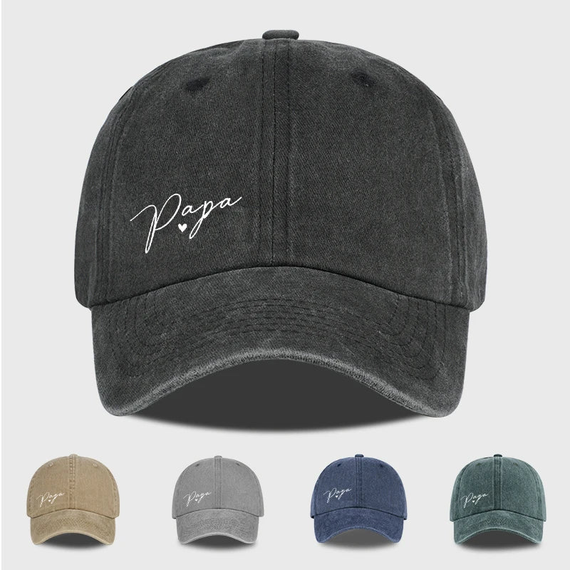 Retro “Papa” Handwritten Print Washed Baseball Cap