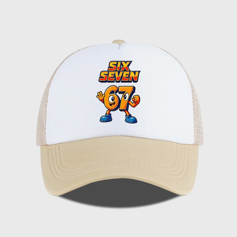 Trendy Cartoon 67 Six Seven Sponge Mesh Cap