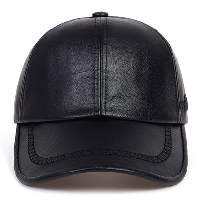 Fashion Solid Winter Leather Baseball Cap Men Autumn Warm Black Caps