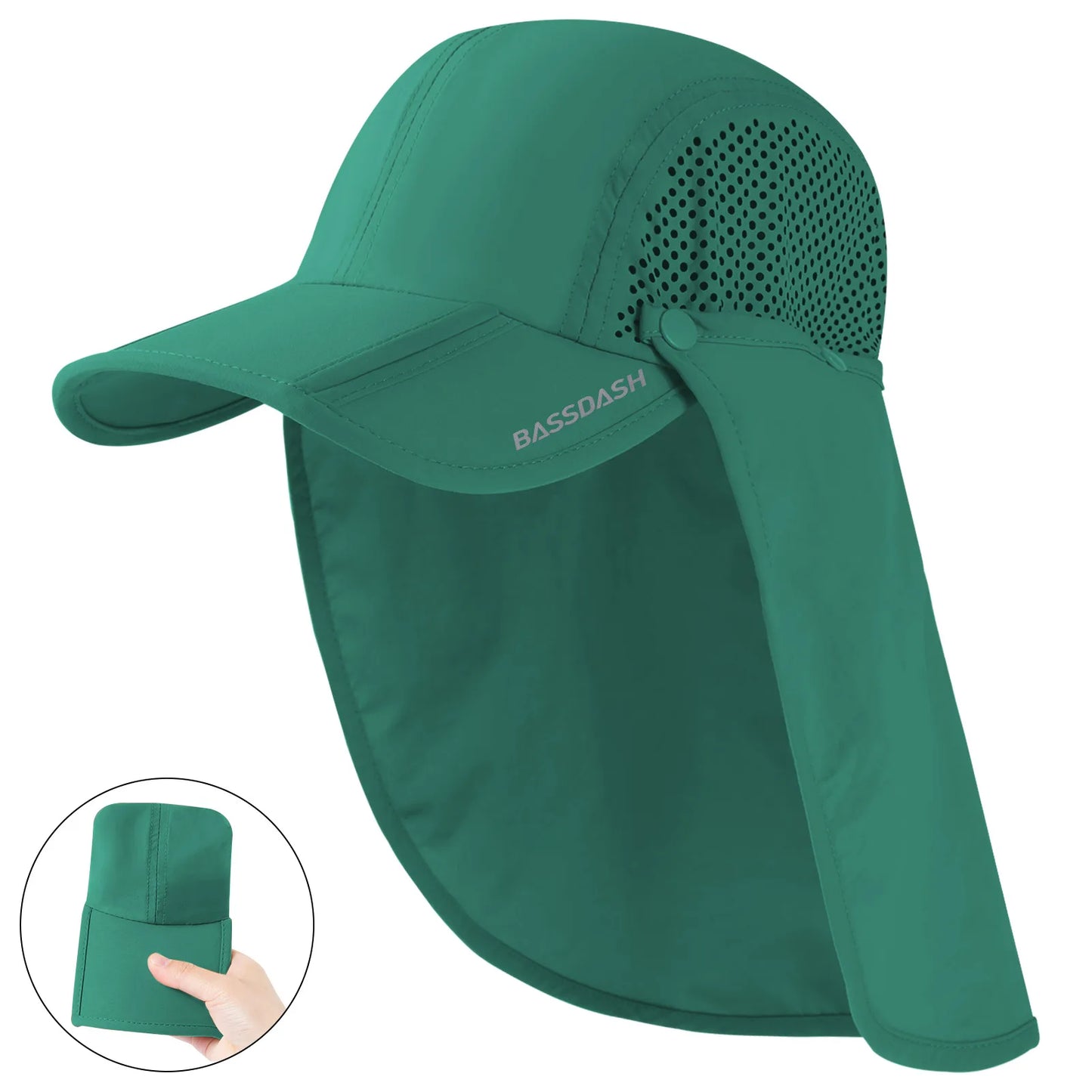 UPF 50+ Foldable Fishing Hat Baseball Cap With Removable Neck Flap Portable