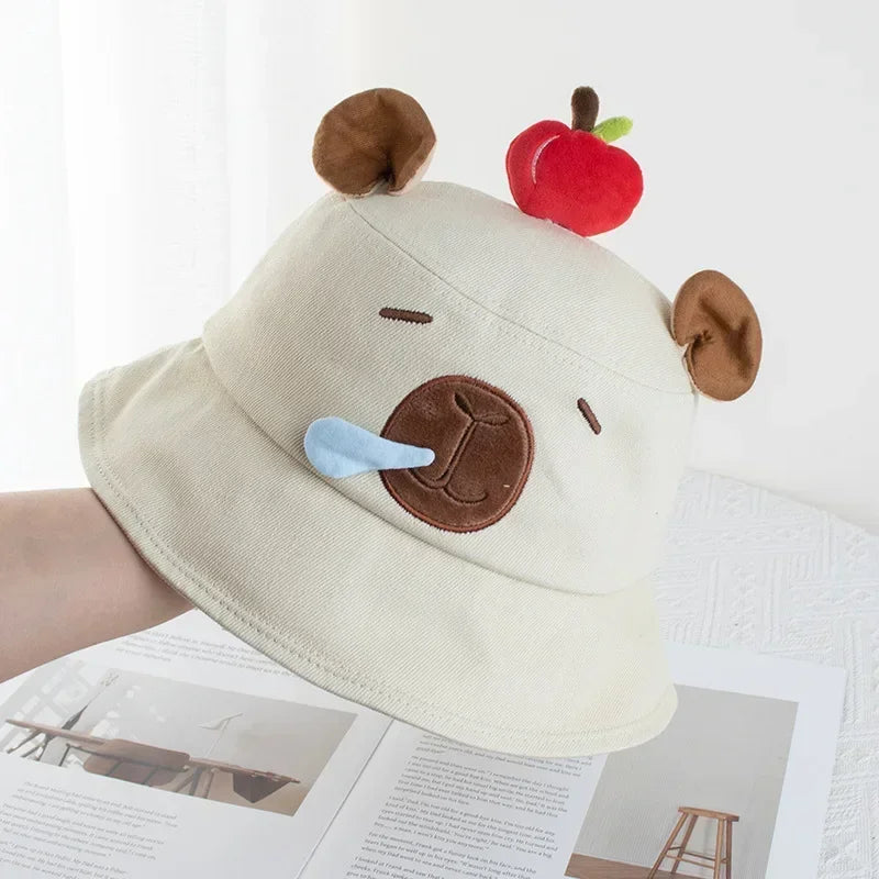 Cute Capybara Apple Bucket Hat For Women Cartoon Fisherman Hat