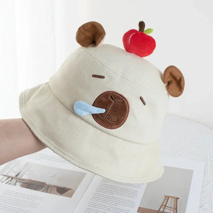 Cute Capybara Apple Bucket Hat For Women Cartoon Fisherman Hat