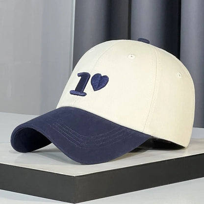 Heart-Embroidered Soft-Top Baseball Cap