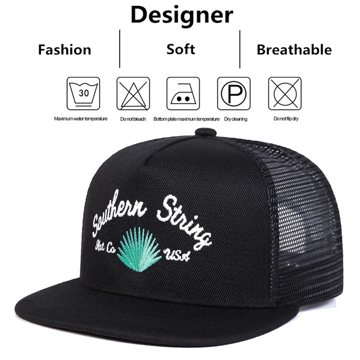 Unisex Southern String Embroidery Hip-hop Net Hats Spring Summer Outdoor Snapback Caps