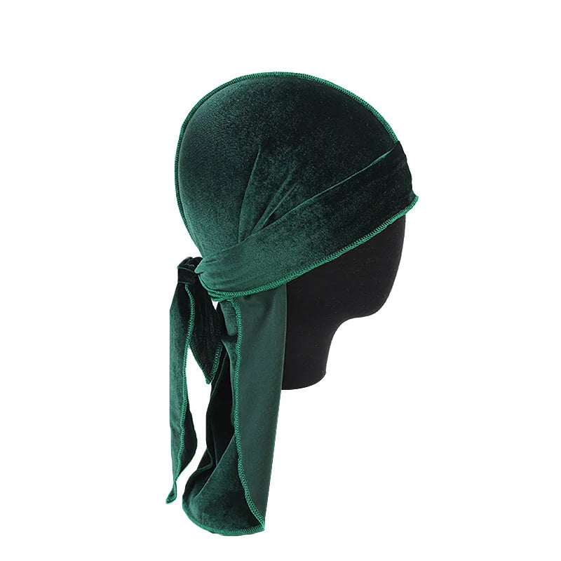 New Unisex Velvet Durags Bandana Turban Hat Men Women Breathable Long Tail