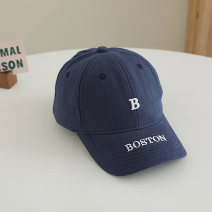 Cotton Embroidered Letter BUSTON Soft Top Baseball Cap With Adjustable Beak Shaped Brim Baseball Cap