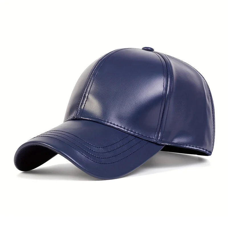 Unisex Solid Color PU Leather Baseball Caps