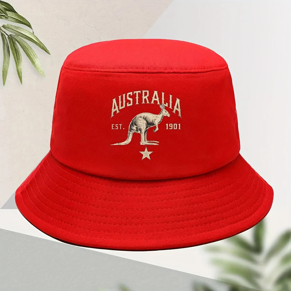 Men's Casual Australian Kangaroo Print Bucket Hat - Golden Print