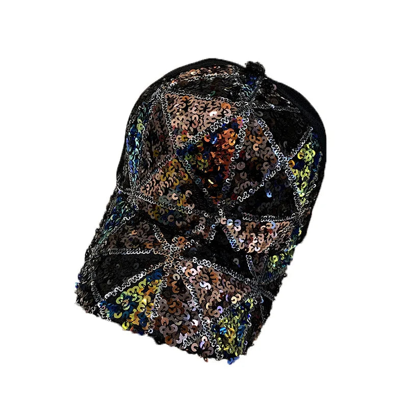 New Four Seasons Mesh Sequined Hat Female Breathable Sun Visor