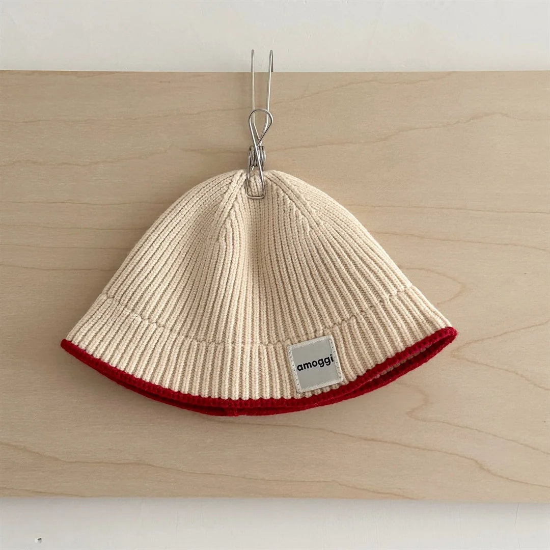 2026 Autumn Korean Baby Bucket Hat Letter Patch Solid Color Knit Hat