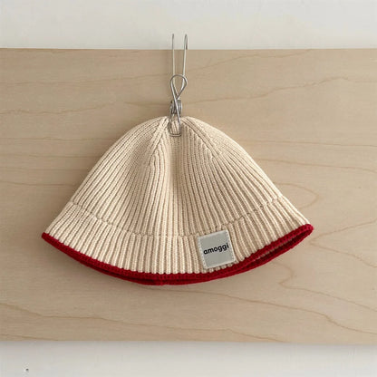 2026 Autumn Korean Baby Bucket Hat Letter Patch Solid Color Knit Hat