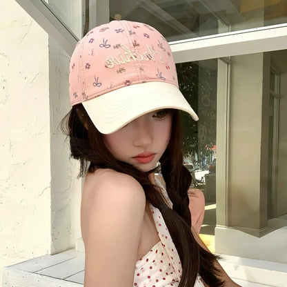 Korean Floral Letter Embroidered Baseball Cap