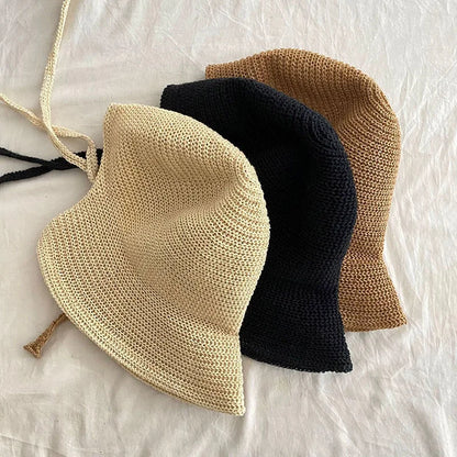 Summer Straw Sun Hat Women Japanese Cute Strap Cap