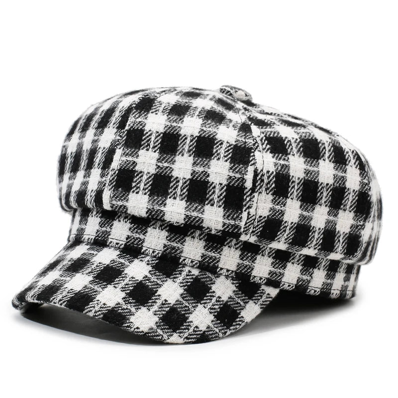 Plaid Berets British Retro Women's Octagonal Hat