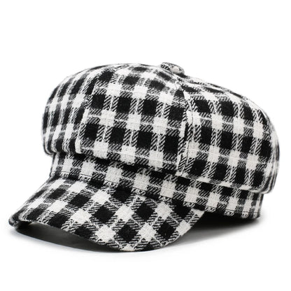 Plaid Berets British Retro Women's Octagonal Hat