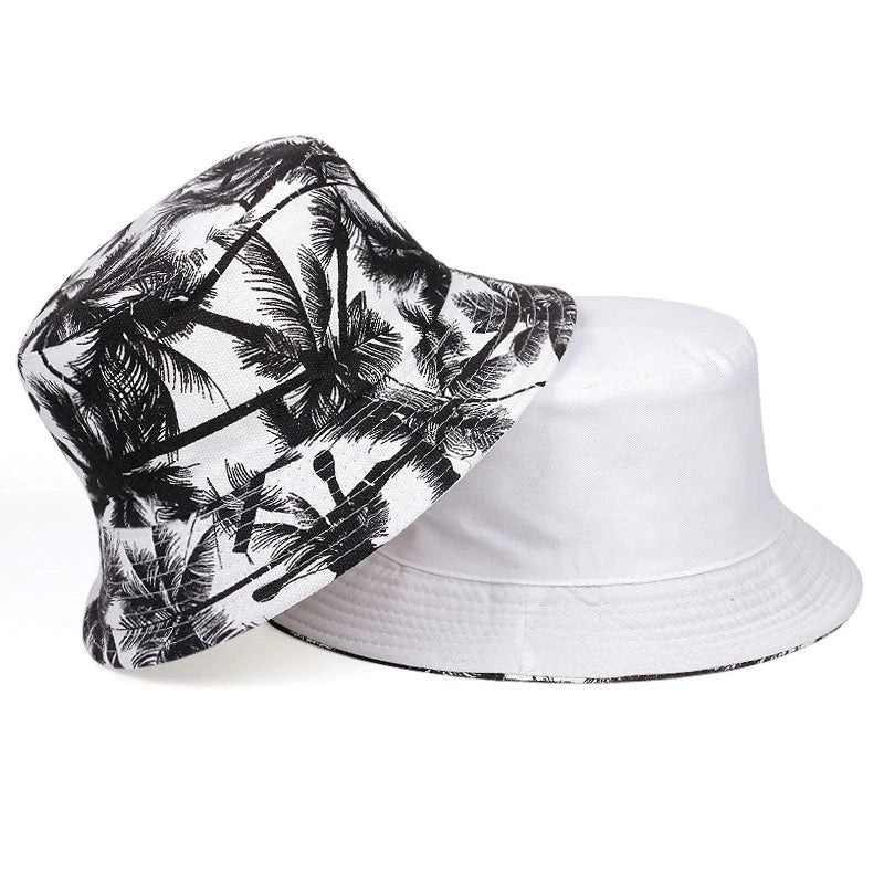 Trendy Printed Coconut Tree Design, Double-Sided Bucket Hats