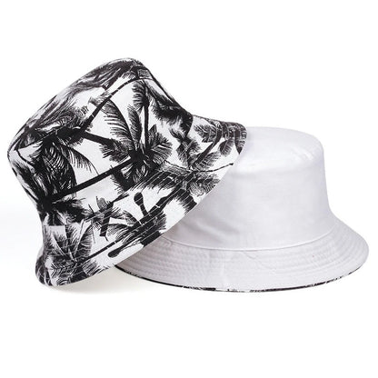 Trendy Printed Coconut Tree Design, Double-Sided Bucket Hats