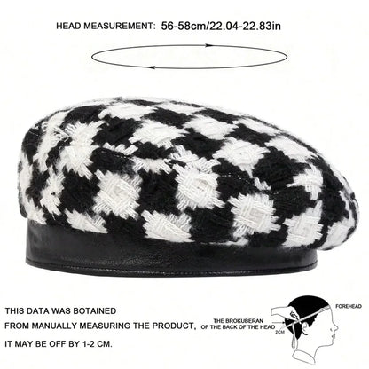 Women Grid Beret Hat Fashion Winter Autumn For Woman Retro Berets