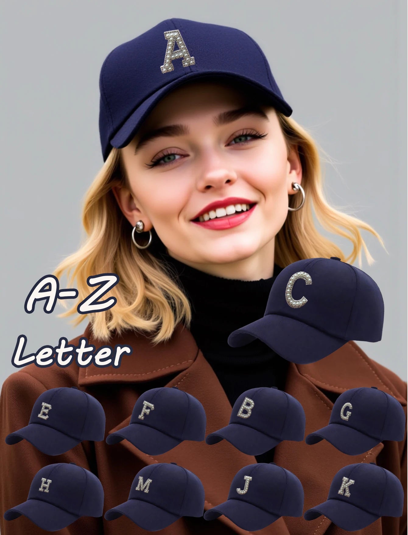 1 Pc Pearl Letter A-Z Women's Couple Woman's Stylish Baseball Cap