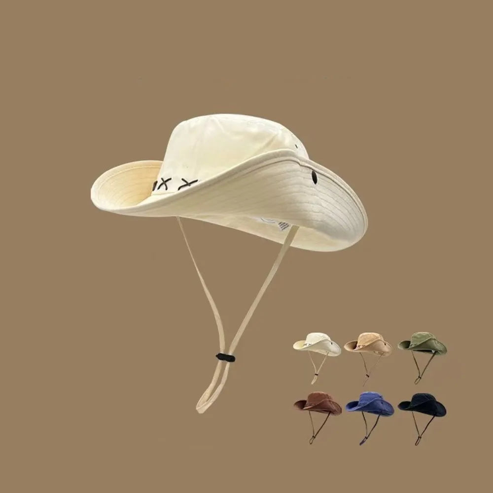 Breathable Western Cowboy Hat Solid Color Adjustable Wide Brim Sun Hat