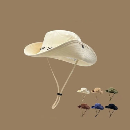 Breathable Western Cowboy Hat Solid Color Adjustable Wide Brim Sun Hat